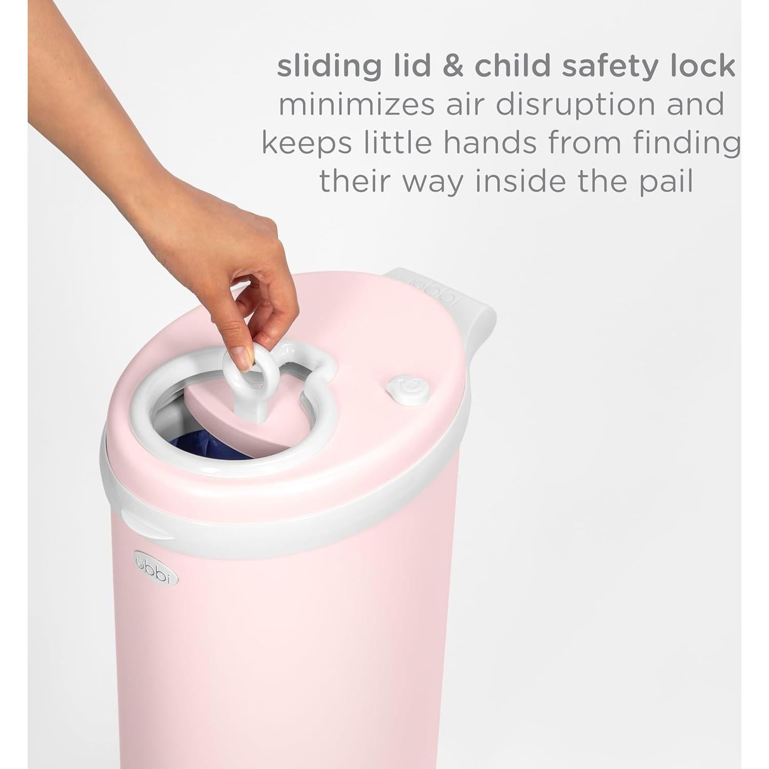 Cubo de Pañales Ubbi de Acero Rosa Blush, Control de Olores