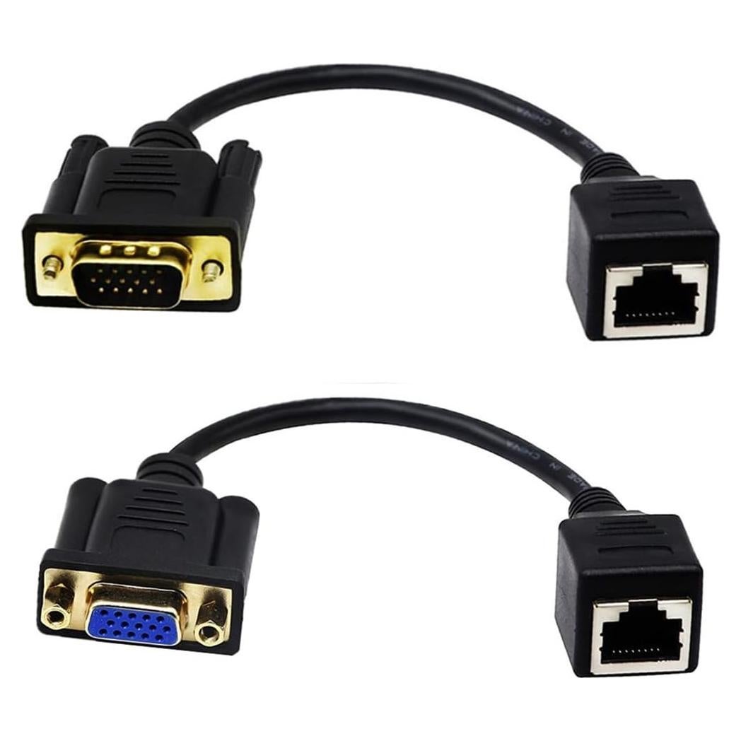 Halokny VGA to RJ45 Extender Over Ethernet Adapter Cable, VGA 15 Pin Male to CAT5 CAT6 RJ45 Female Network Cable Extender Connector Adapter 15CM/0.5Ft (2-Pack)