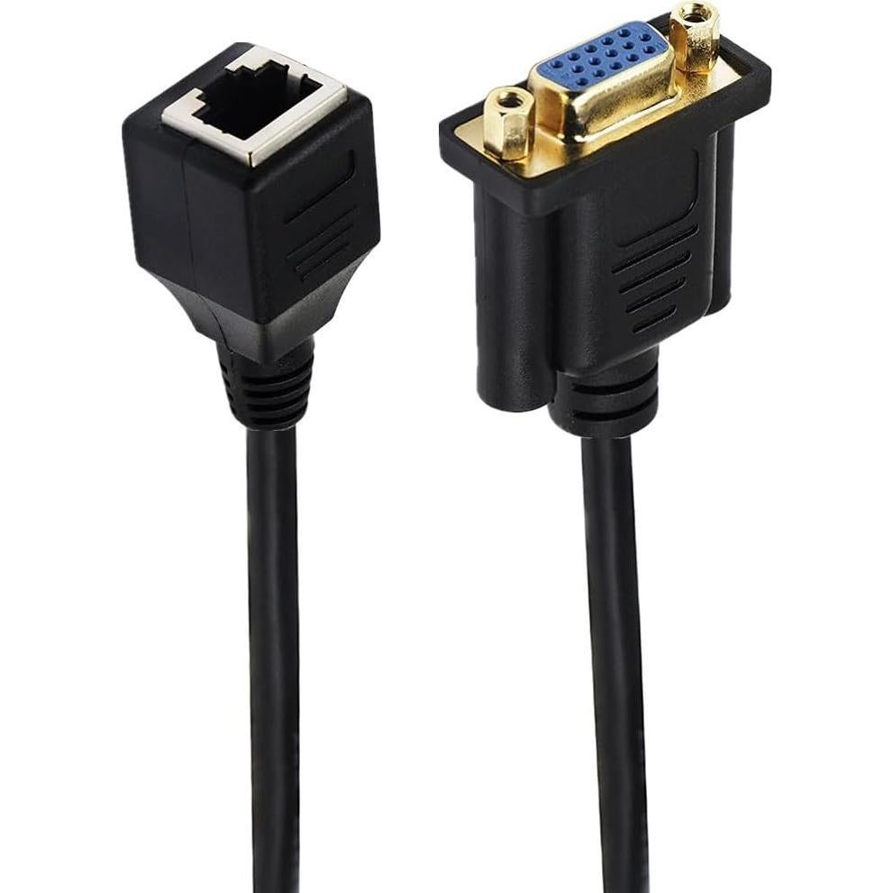 Halokny VGA to RJ45 Extender Over Ethernet Adapter Cable, VGA 15 Pin Male to CAT5 CAT6 RJ45 Female Network Cable Extender Connector Adapter 15CM/0.5Ft (2-Pack)