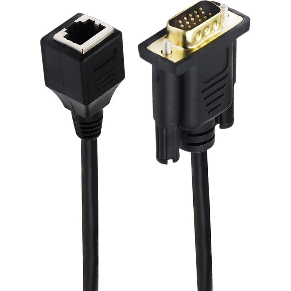 Halokny VGA to RJ45 Extender Over Ethernet Adapter Cable, VGA 15 Pin Male to CAT5 CAT6 RJ45 Female Network Cable Extender Connector Adapter 15CM/0.5Ft (2-Pack)