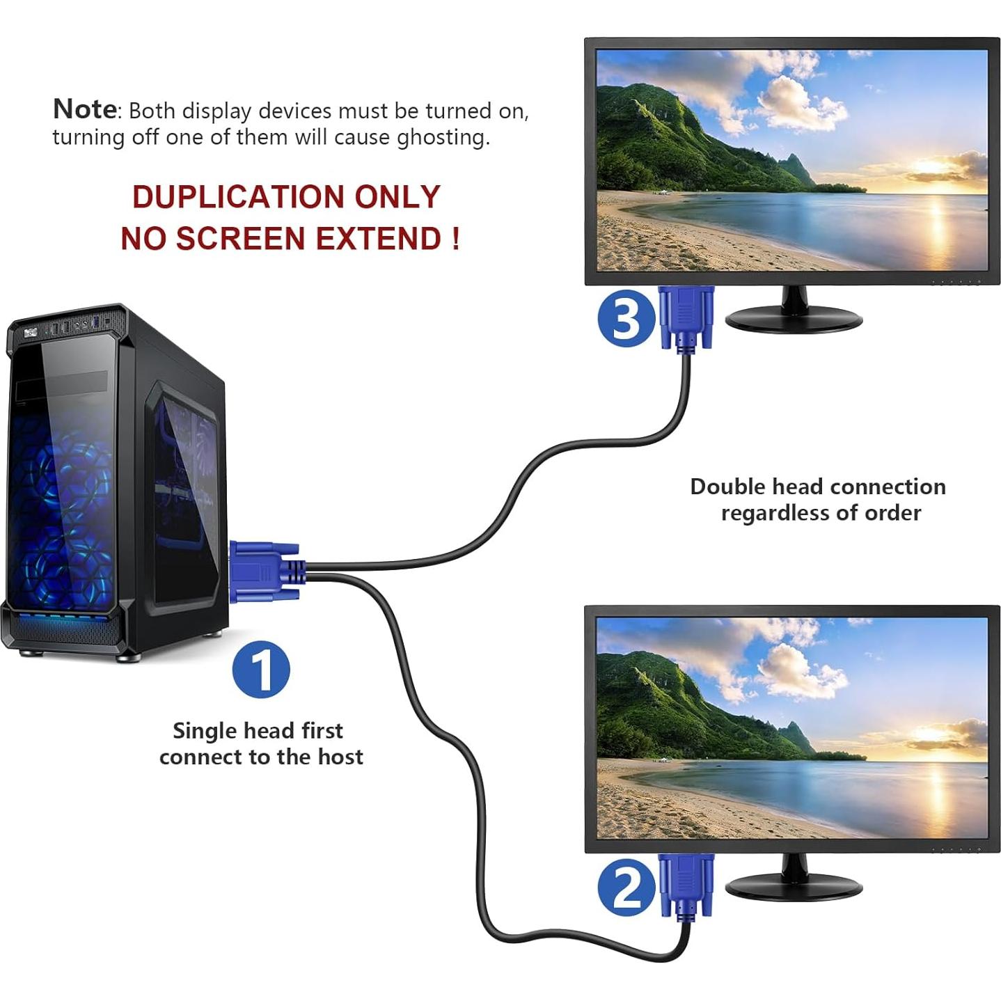 Cable Divisor VGA Macho a 2 Machos Pasow 1.52m 1080P Full HD