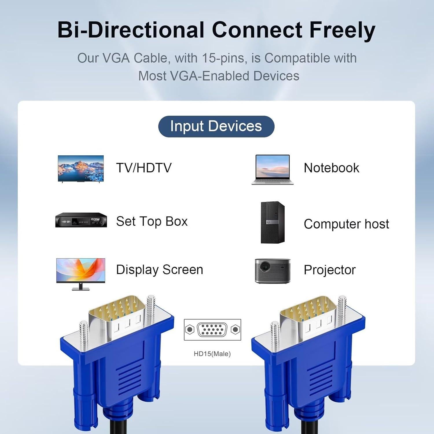Cable VGA Macho a Macho 1.5m HYANGQU - 2 Pack HD