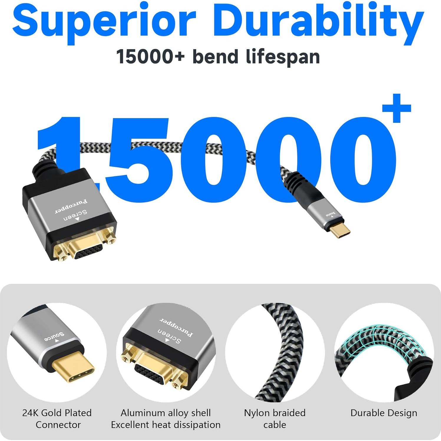 Adaptador USB C a VGA Purcopper 0.6m 1080P Compatible