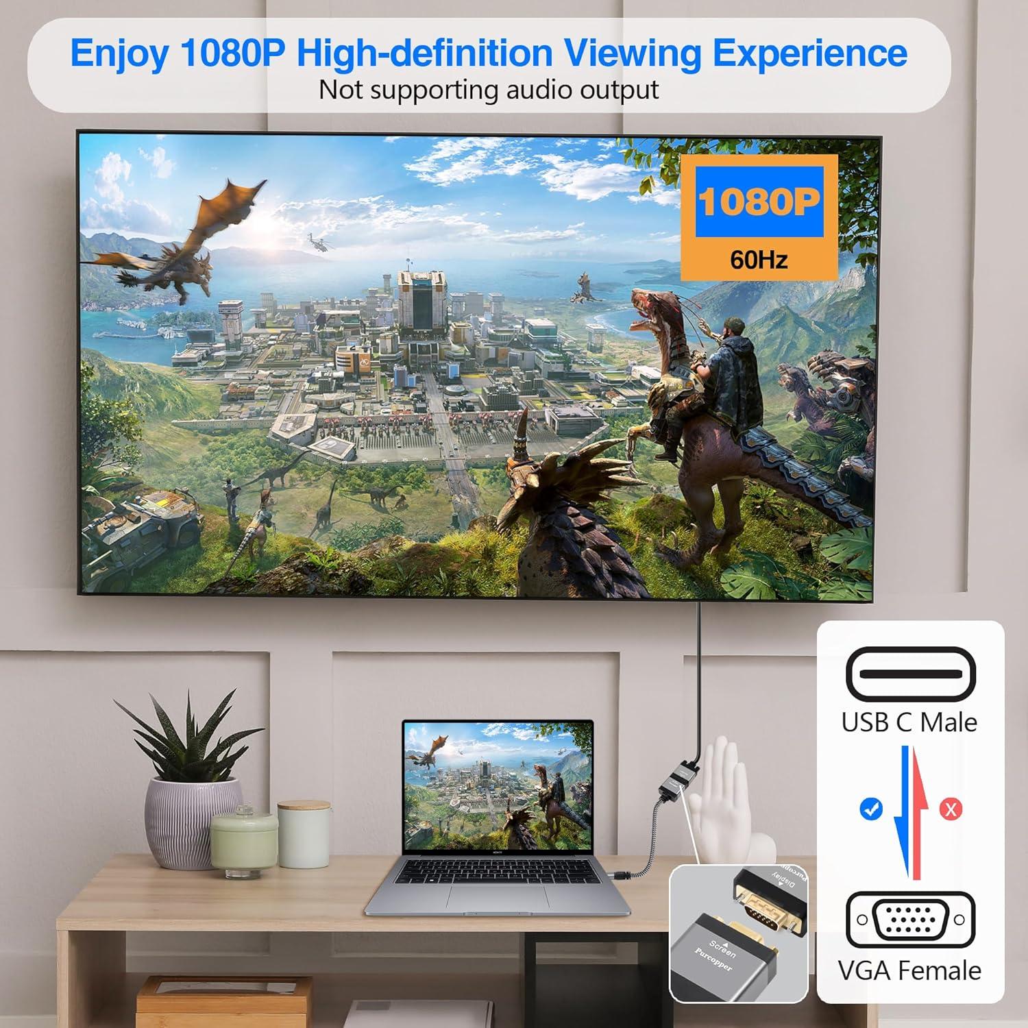 Adaptador USB C a VGA Purcopper 0.6m 1080P Compatible