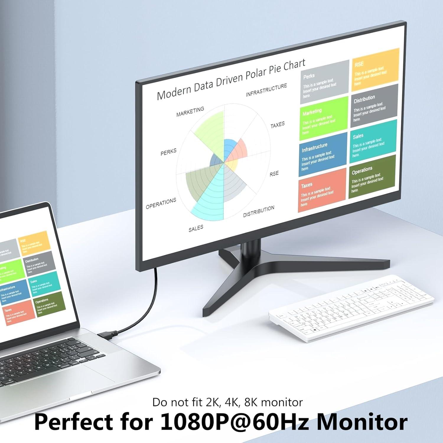 Cable DisplayPort a VGA 1.83m DteeDck - 2 Paquete