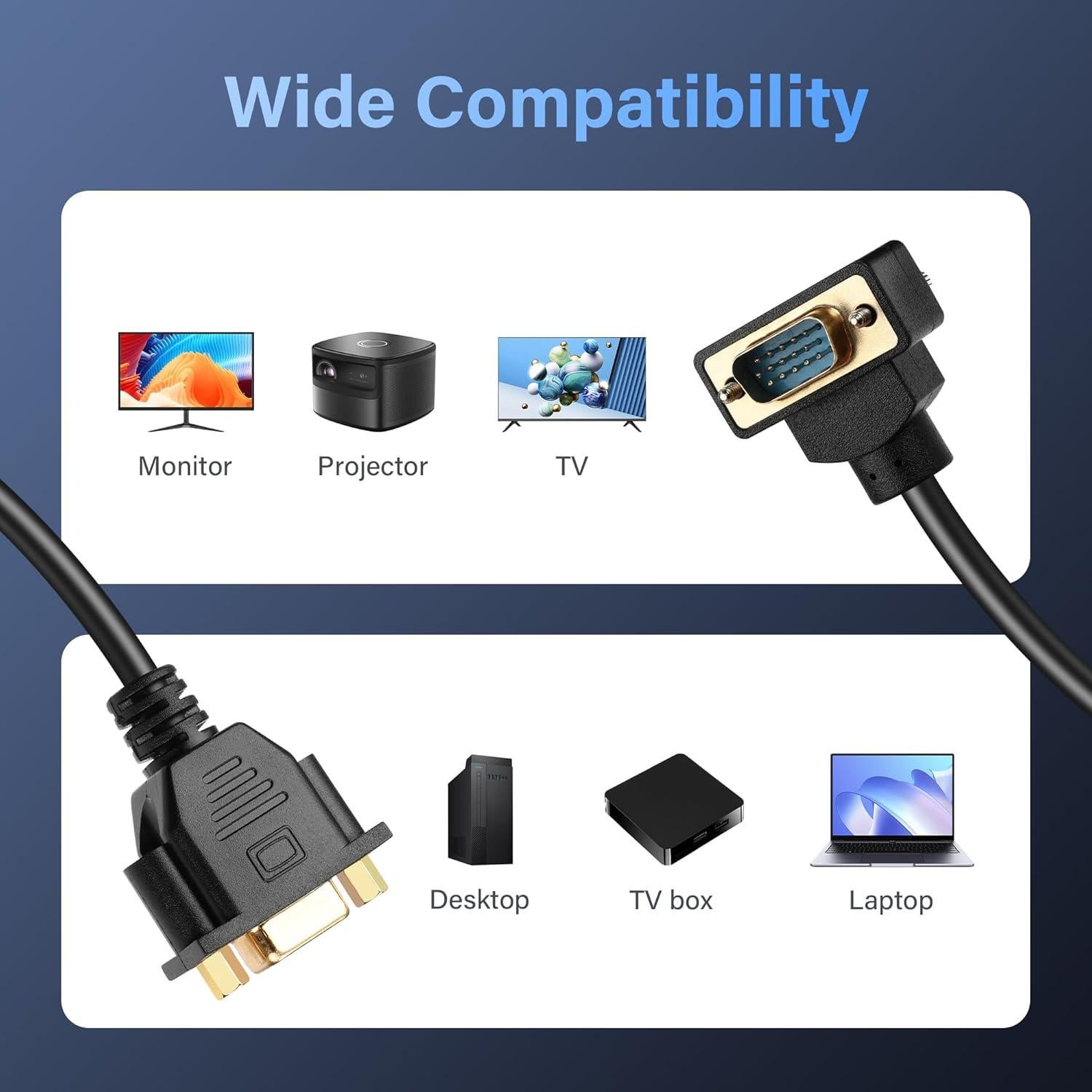 Cable VGA macho a hembra 90° PNGKNYOCN 0.5m Full HD 1080P