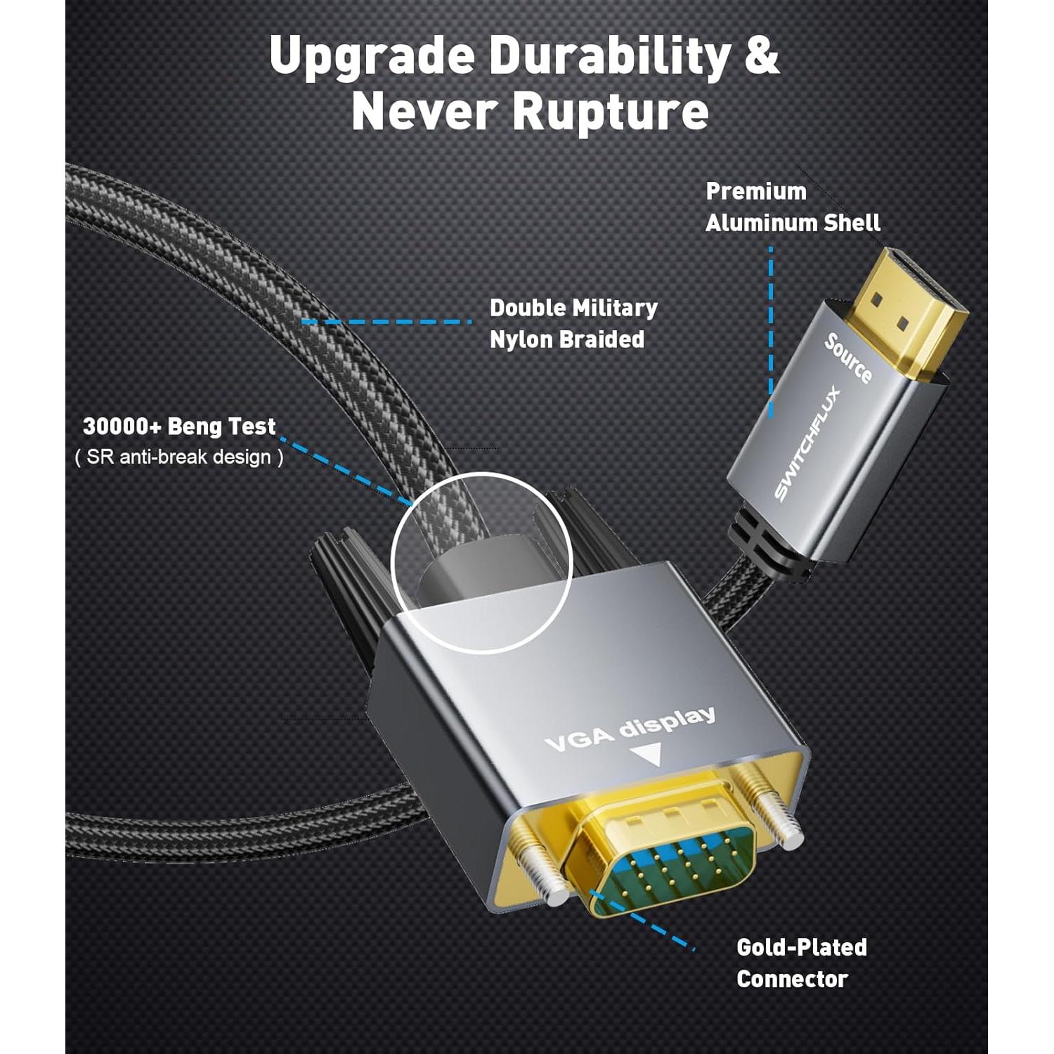 Cable Adaptador HDMI a VGA 3.05m SWITCHFLUX 1080P Unidireccional
