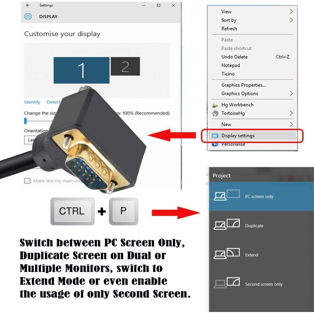 Cable VGA Chenyang 1.0M Macho a Macho 90 Grados 1080P