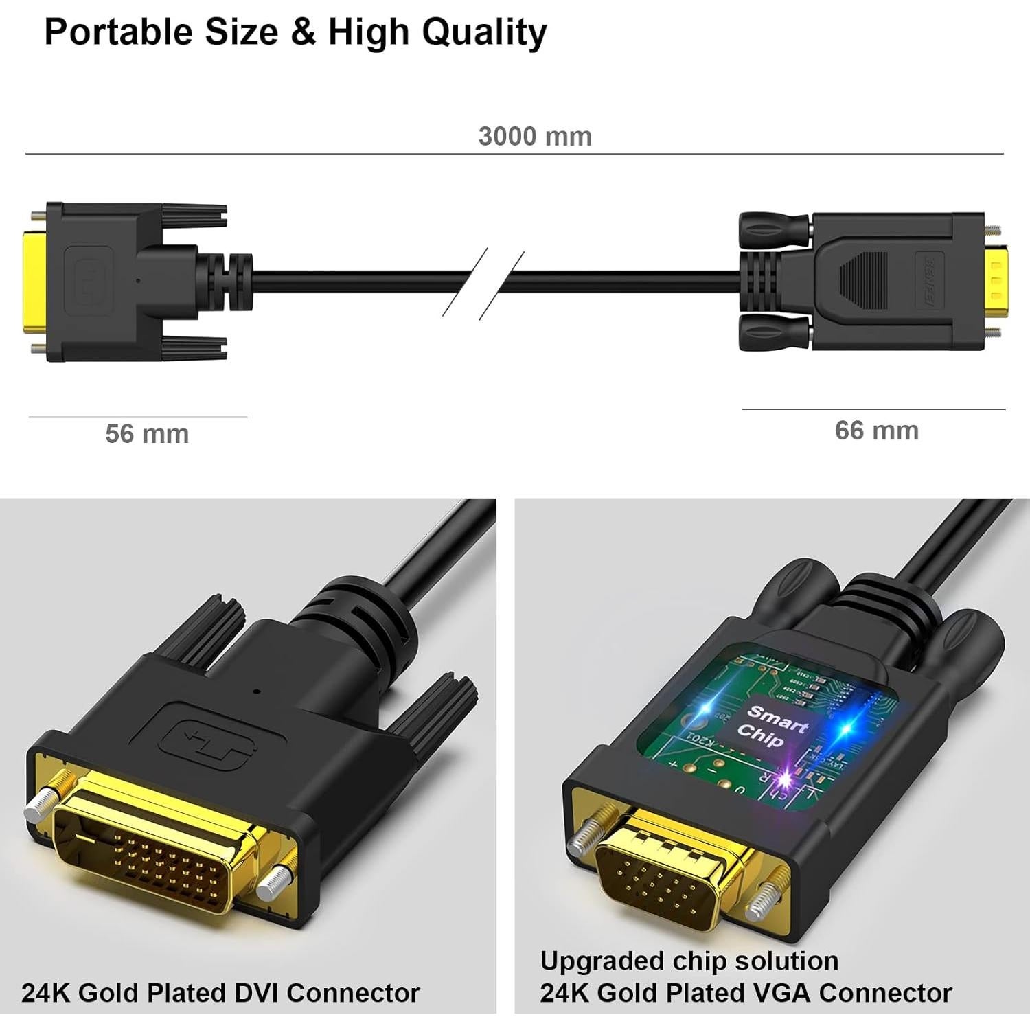Adaptador DVI-D a VGA Benfei 3 Metros Macho a Macho