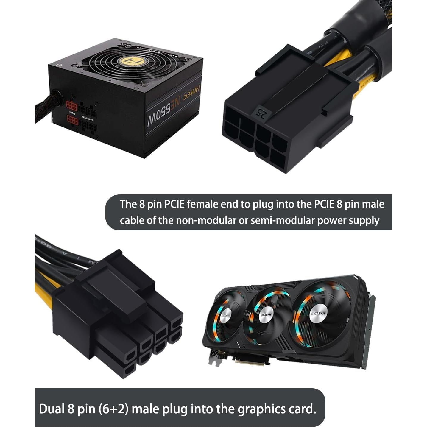 Cable Divisor PCIe 8 Pines COMeap 2-Pack 23 cm Trenzado