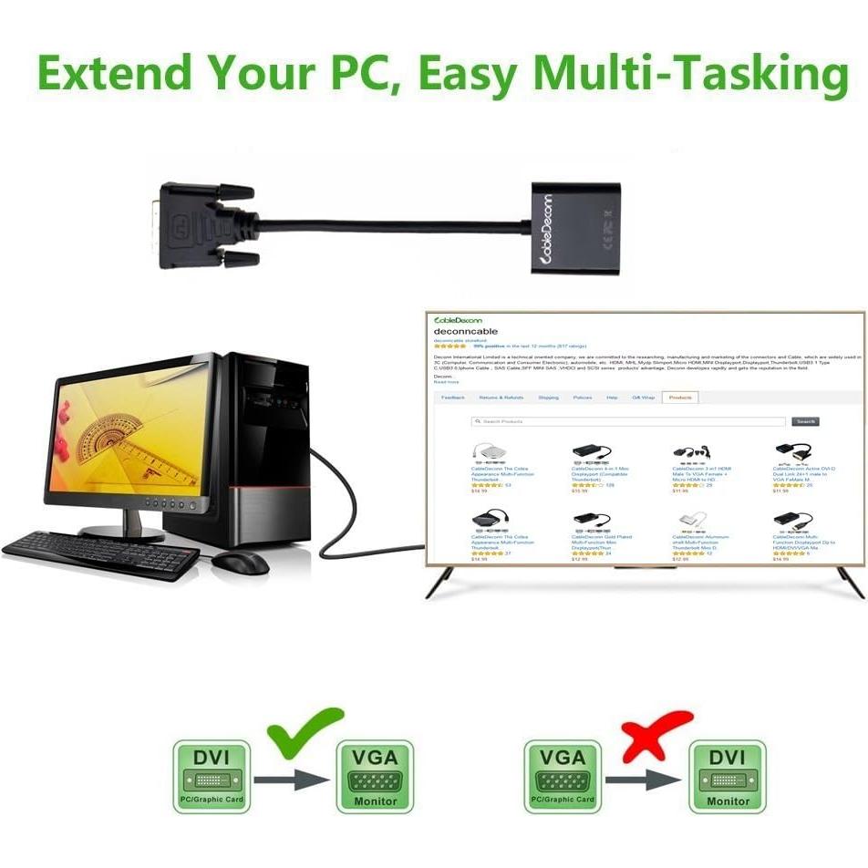 Adaptador DVI-D a VGA CableDeconn 24+1 Macho a Hembra 1080p