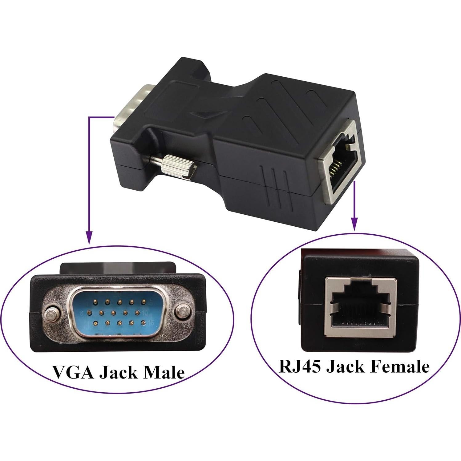 Adaptador VGA a RJ45 2-Pack AAOTOKK 720P 1080P