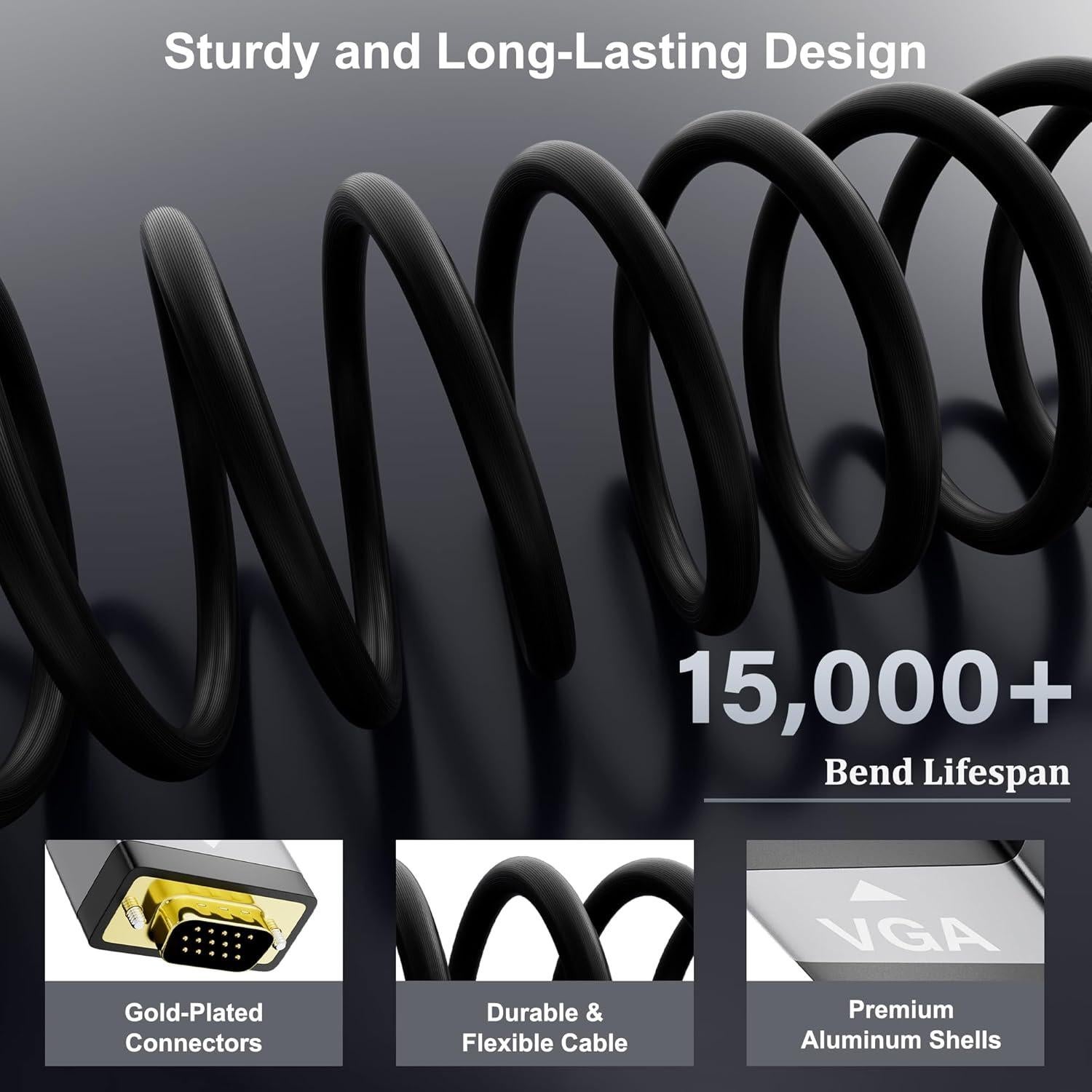 Cable VGA Macho a Macho Conable 7.62m 1080P Negro