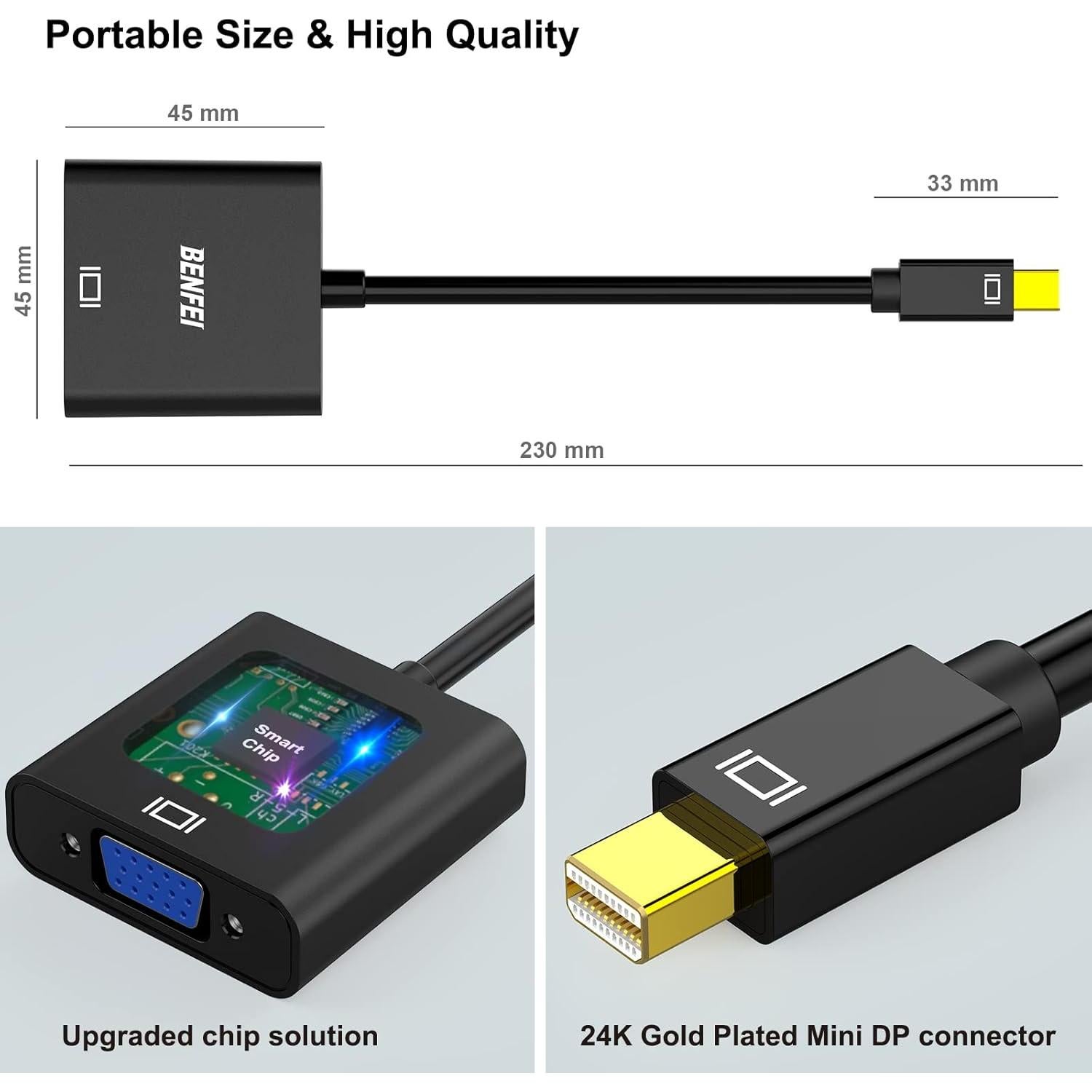 Adaptador Mini DisplayPort a VGA BENFEI 2 Paquete 1920x1200