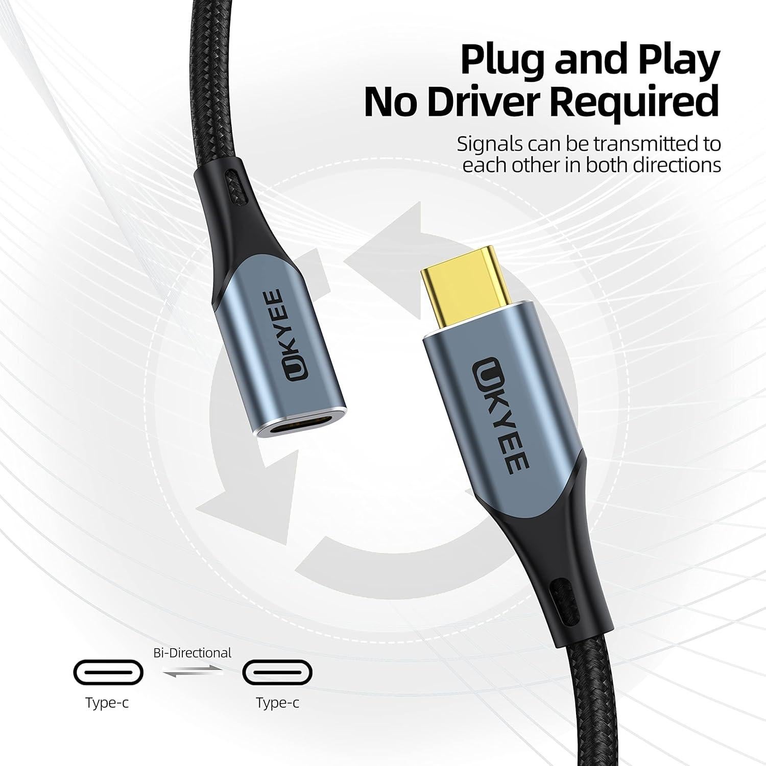 Cable de Extensión USB C 1.0m UKYEE 10-Pack 100W 10Gbps