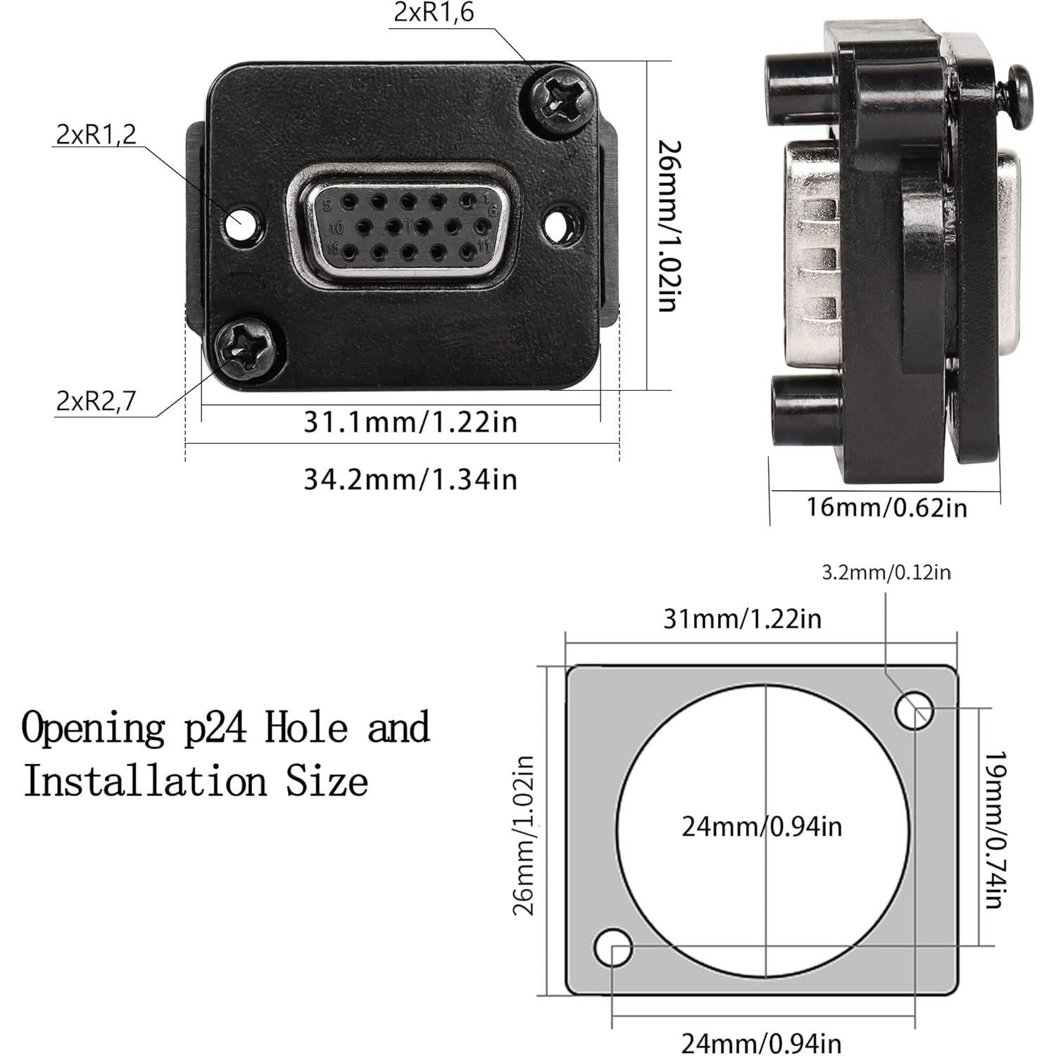 Conector de panel VGA QIANRENON DB15 hembra a macho 1080P
