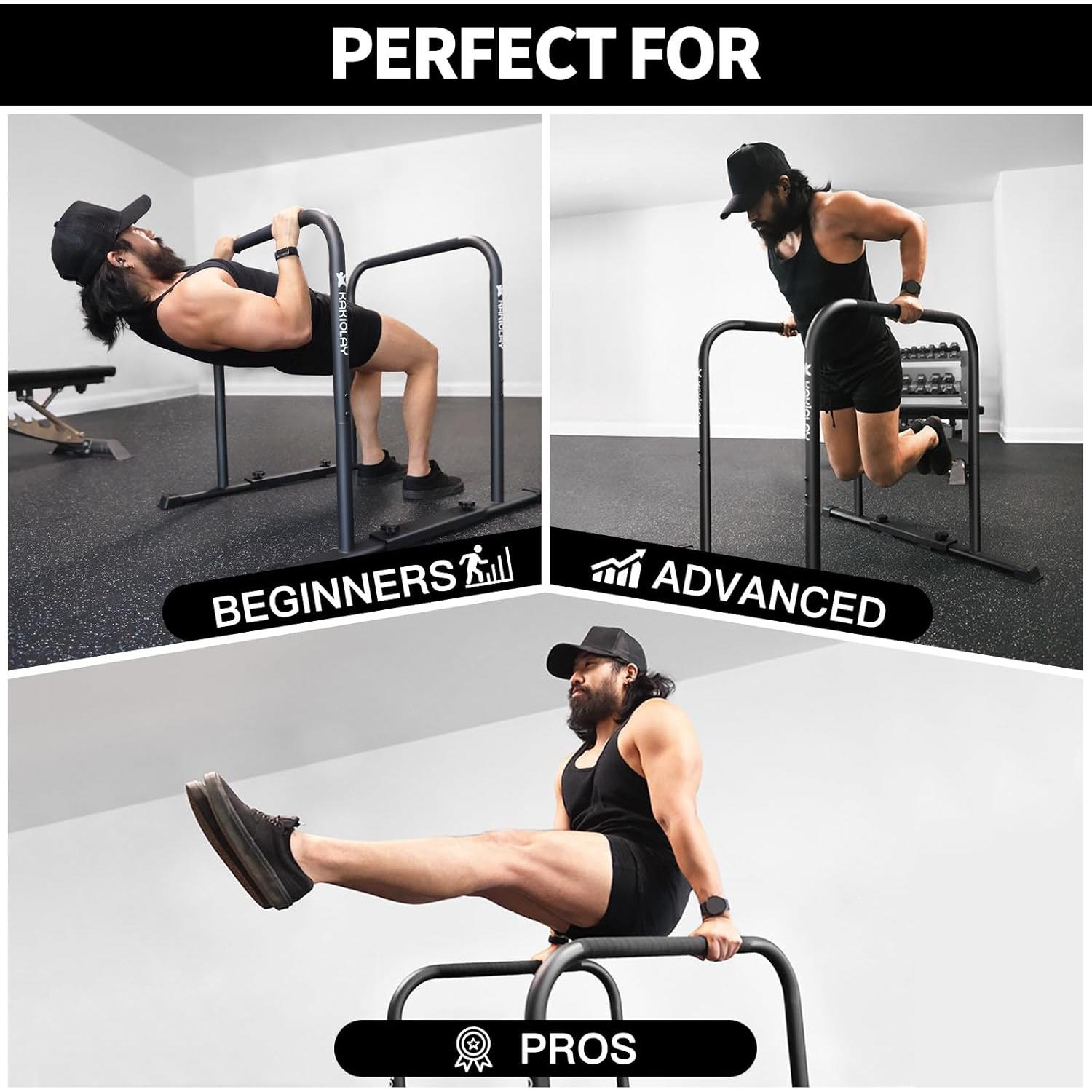 Barras de Dips Premium KAKICLAY Ajustables 400 kg Antideslizantes