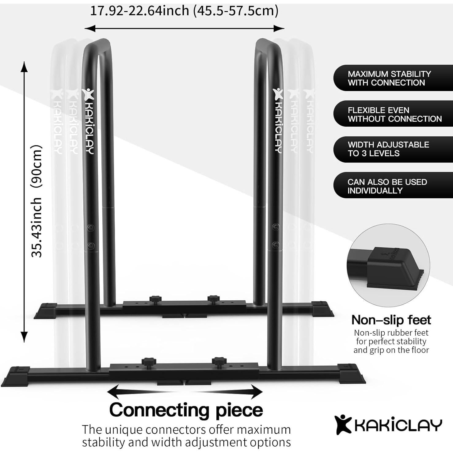 Barras de Dips Premium KAKICLAY Ajustables 400 kg Antideslizantes
