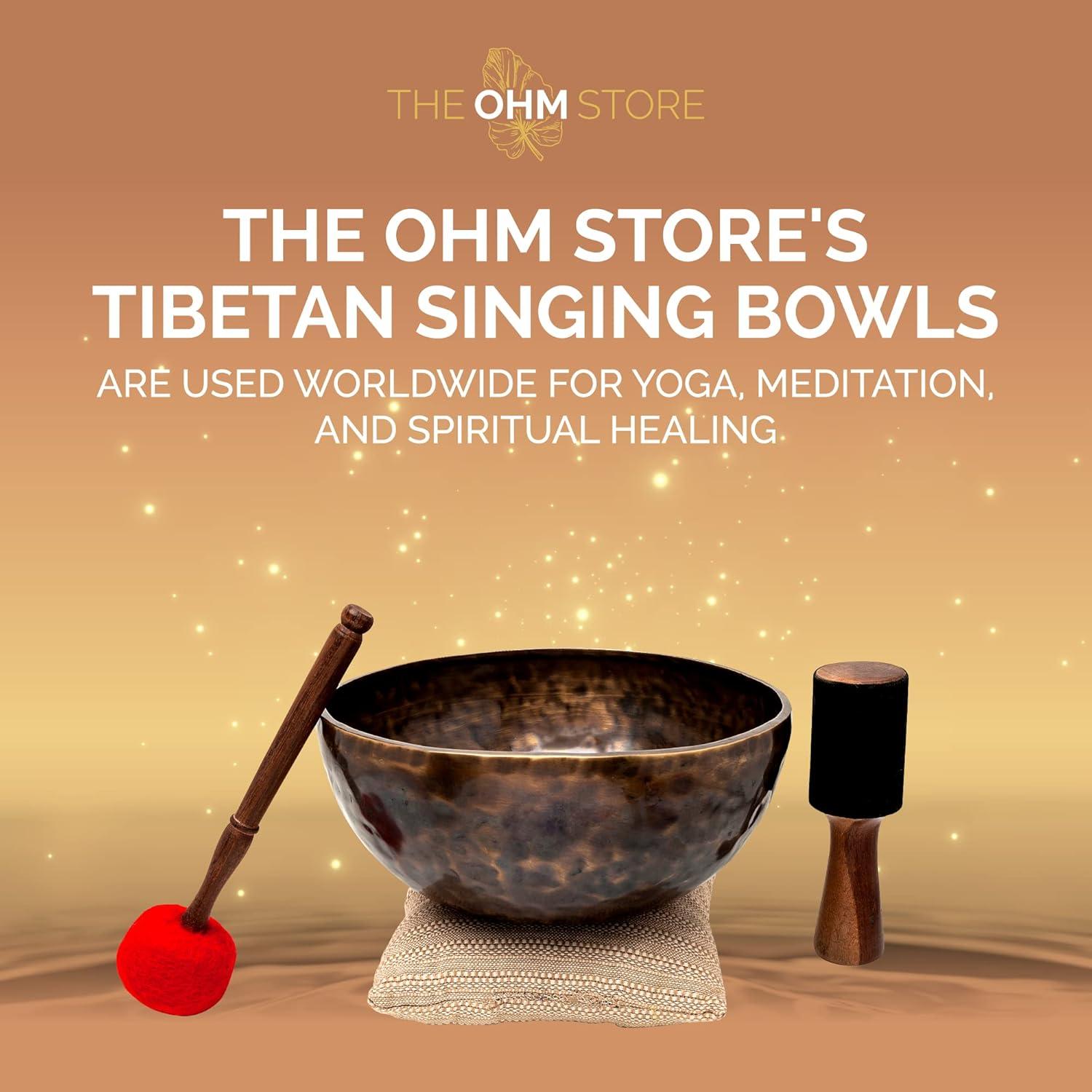 Large Tibetan Singing Bowl Set by Ohm Store — Jupiter Pure Bronze Meditation Sound Bowl 12 Inches, 2 Mallets and a Cushion — Sound Bath Instrument to Enhance Yoga, Prayer, Chakra Healing, and Mindset