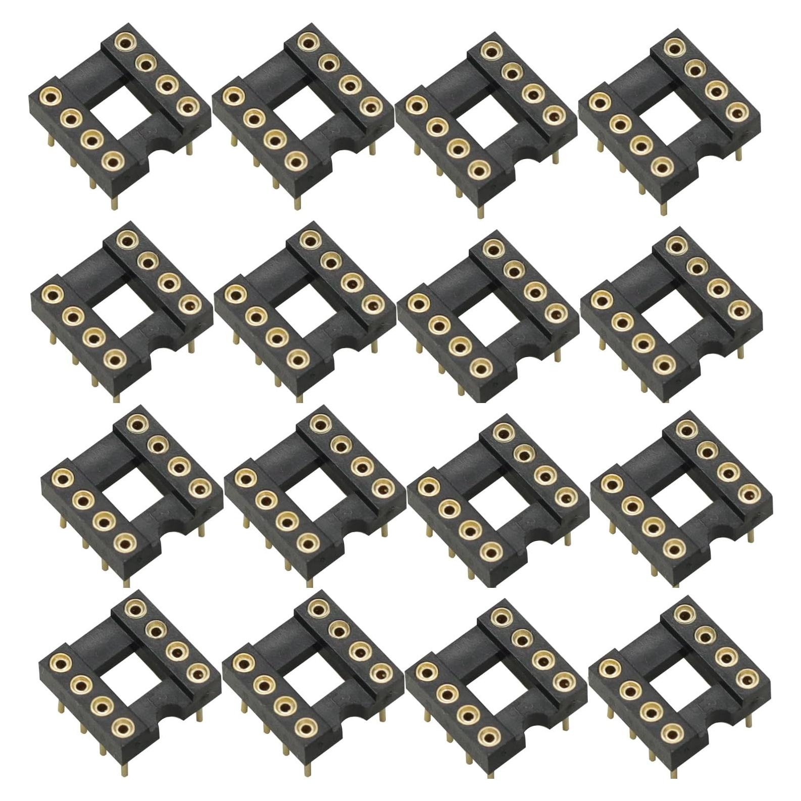 20 Adaptadores Zócalos IC Redondos 8 Pines DIP Soldadura Dorada