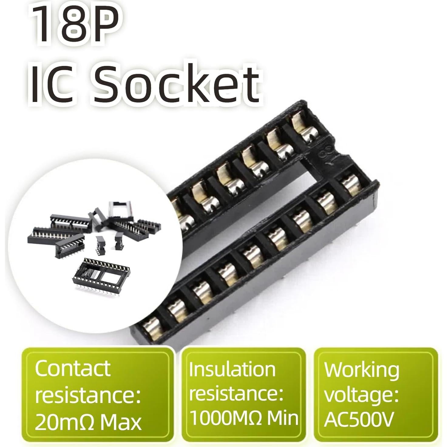 10 Pcs Zócalo DIP 18 Patas JESSINIE 2.54mm IC Circuito