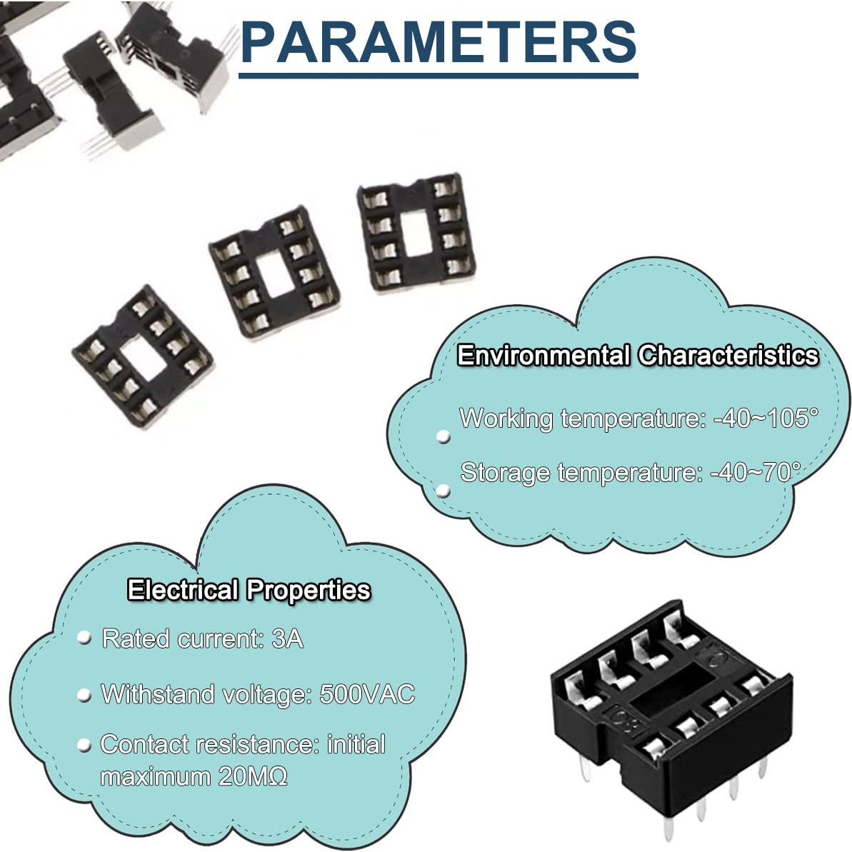 50 Adaptadores Zócalo IC 8 Pines DAOKAI 2.54mm para PCB