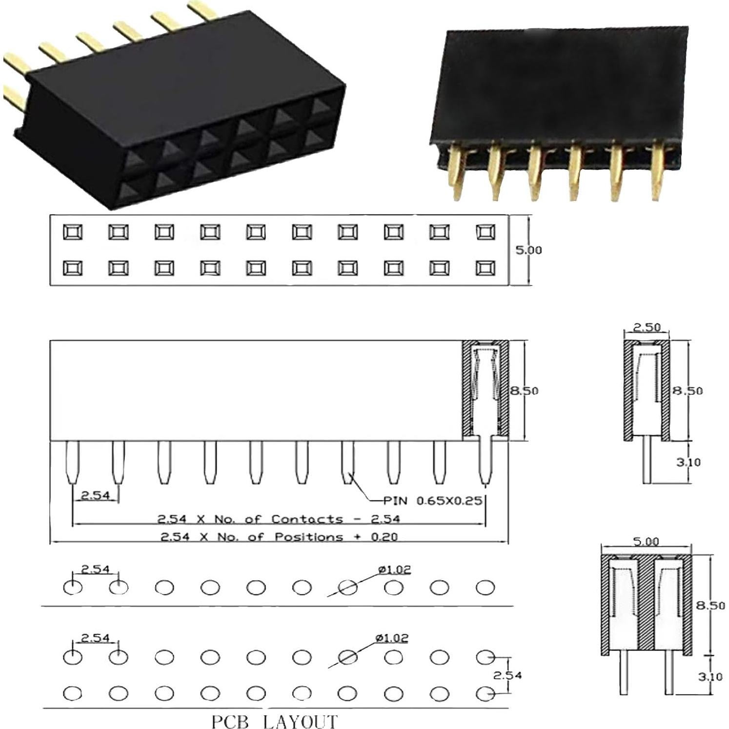 Conector de cabecera hembra 2x6Pin Sopepoyie 12 pines 20PCS