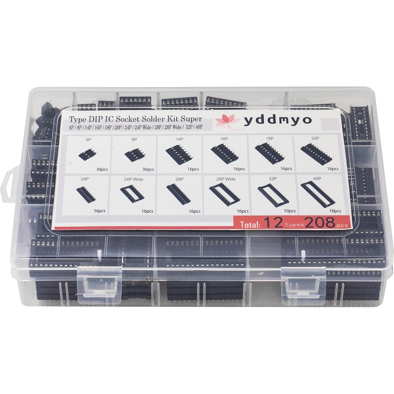 Kit de Sockets DIP IC 208 Piezas 12 Valores 2.54mm