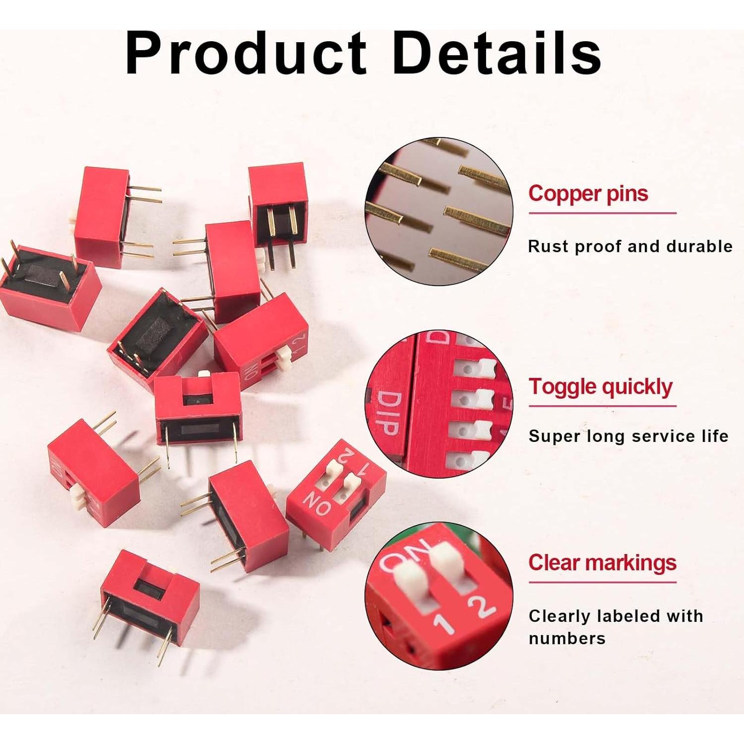 20 Interruptores Dip Deslizantes 2 Pines Juasky 2.54mm PCB