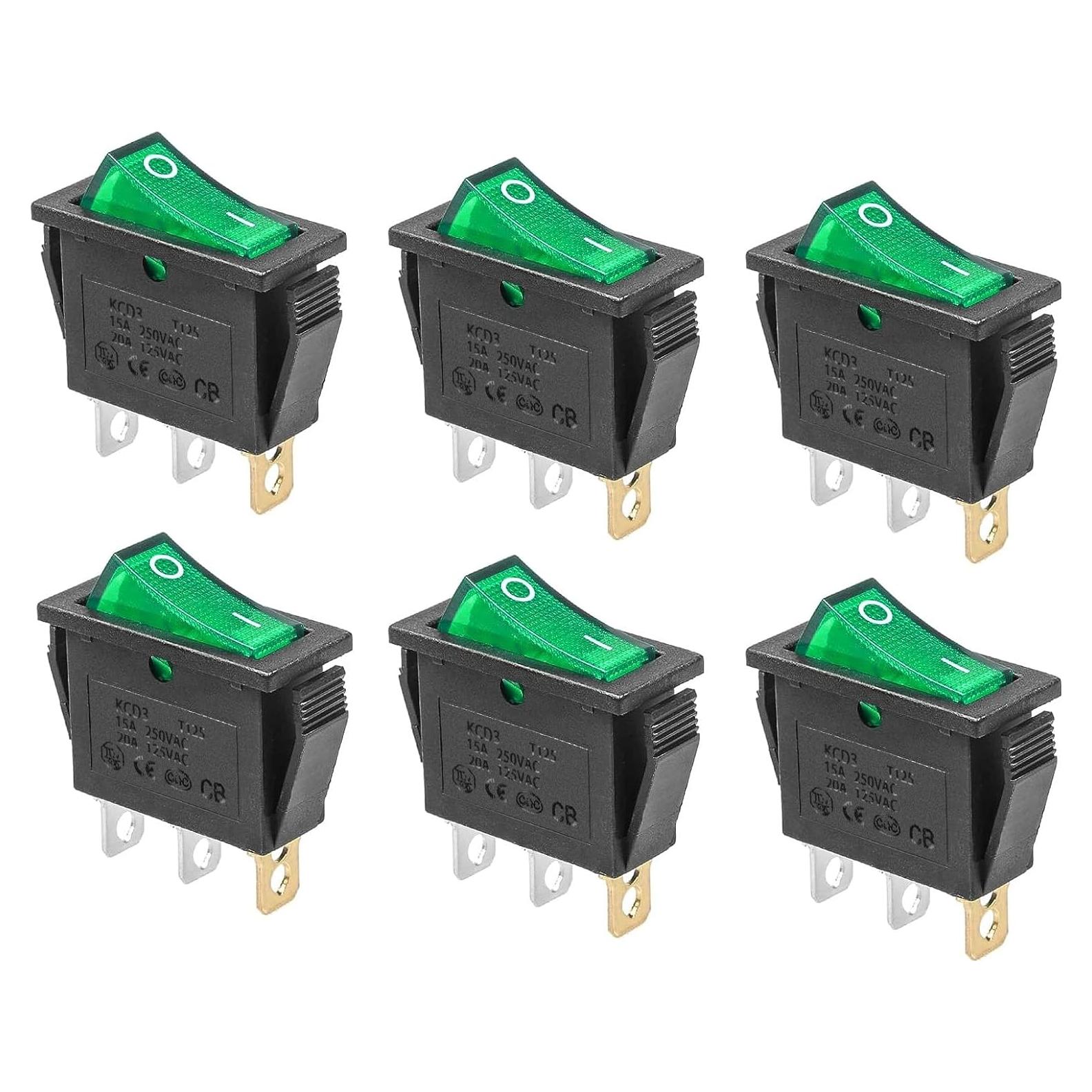 Interruptor de Palanca RuoFeng KCD3 Verde 6 Pcs 20A 250V