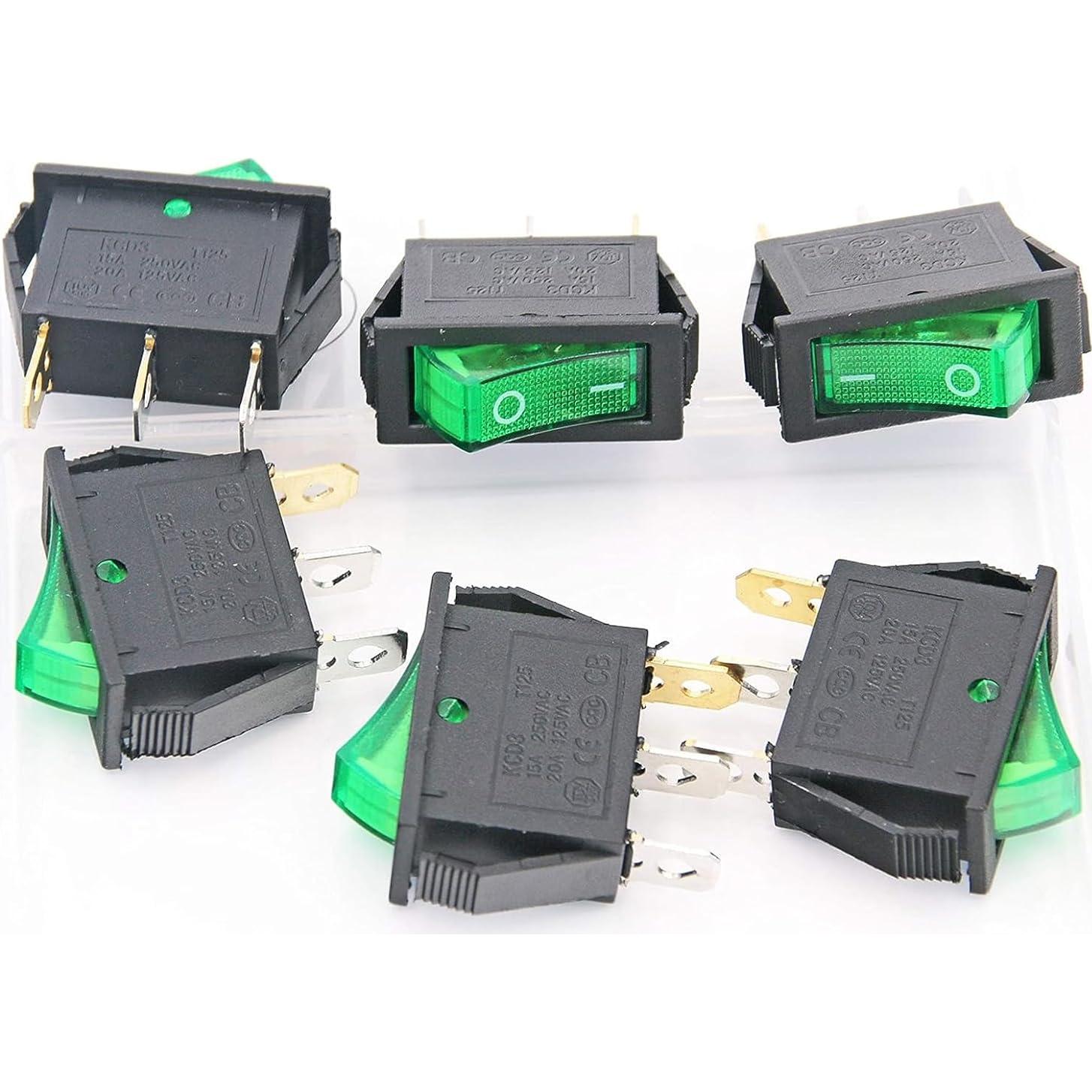 Interruptor de Palanca RuoFeng KCD3 Verde 6 Pcs 20A 250V