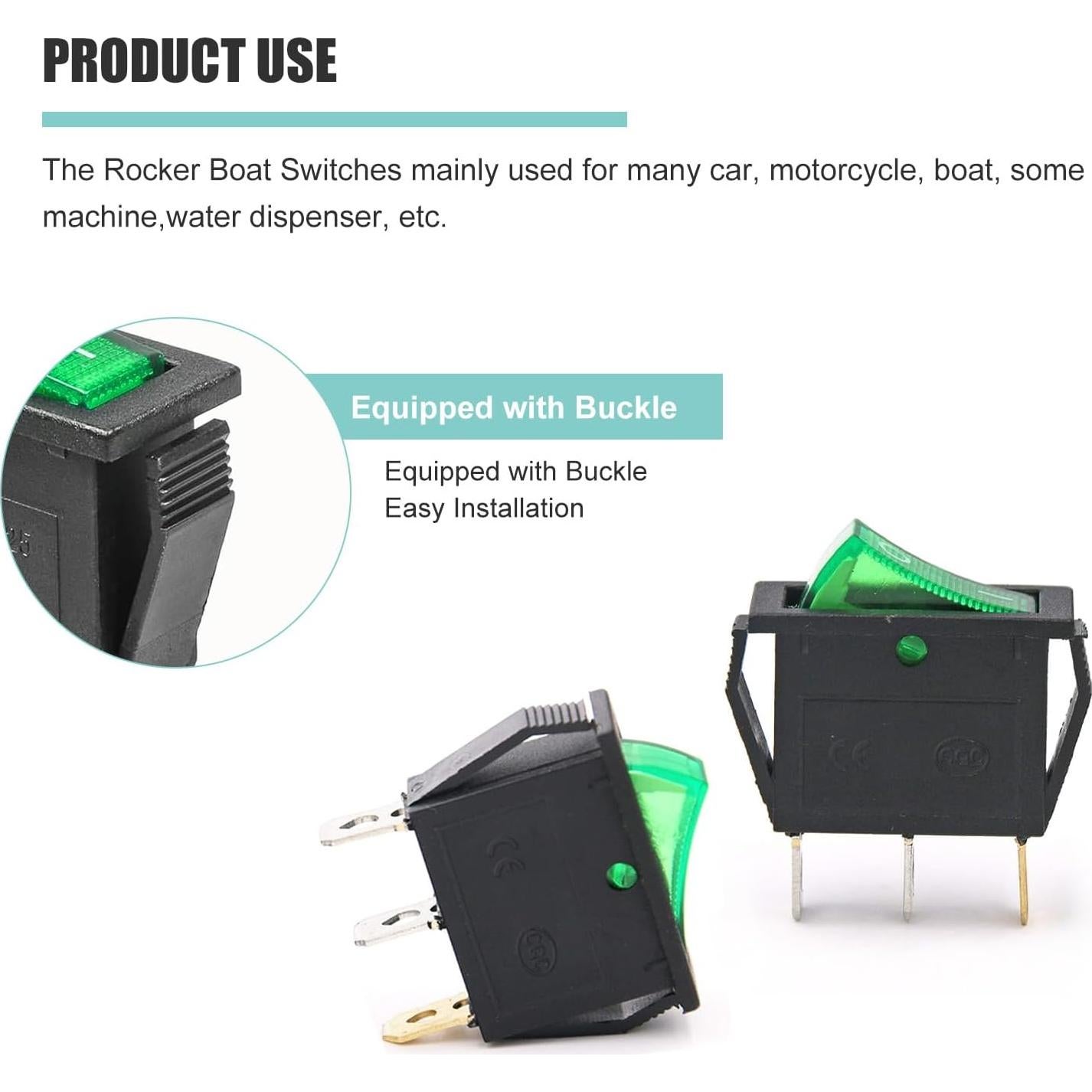 Interruptor de Palanca RuoFeng KCD3 Verde 6 Pcs 20A 250V