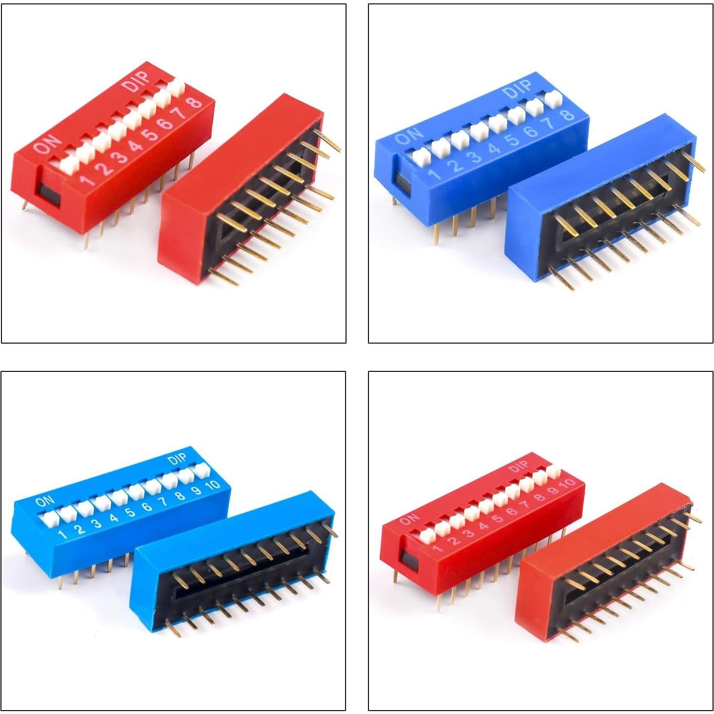 Kit de Interruptores DIP JTSINERU 40pcs 2.54mm Rojos y Azules