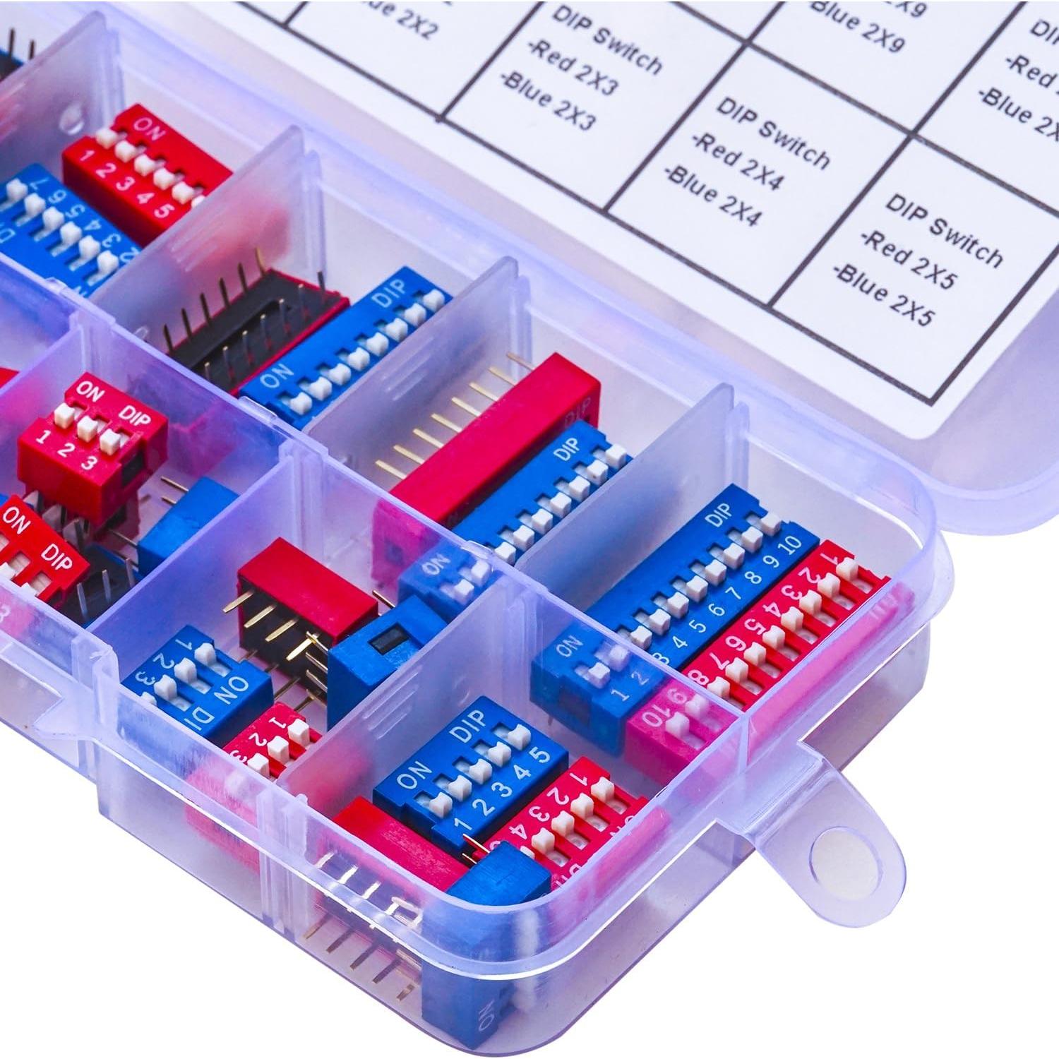 Kit de Interruptores DIP JTSINERU 40pcs 2.54mm Rojos y Azules