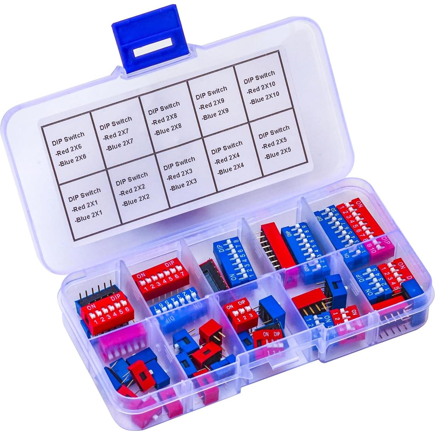 Kit de Interruptores DIP JTSINERU 40pcs 2.54mm Rojos y Azules