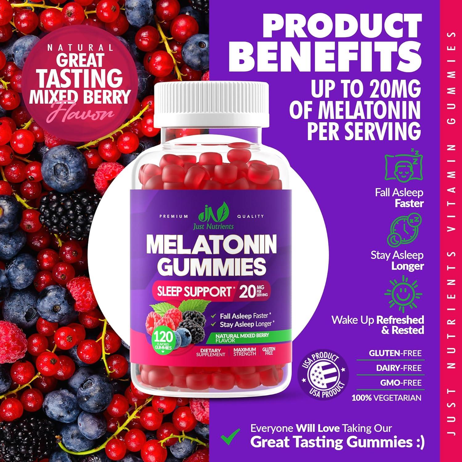 Gomitas de Melatonina Just Nutrients 20mg 120 Unidades Sin Gluten