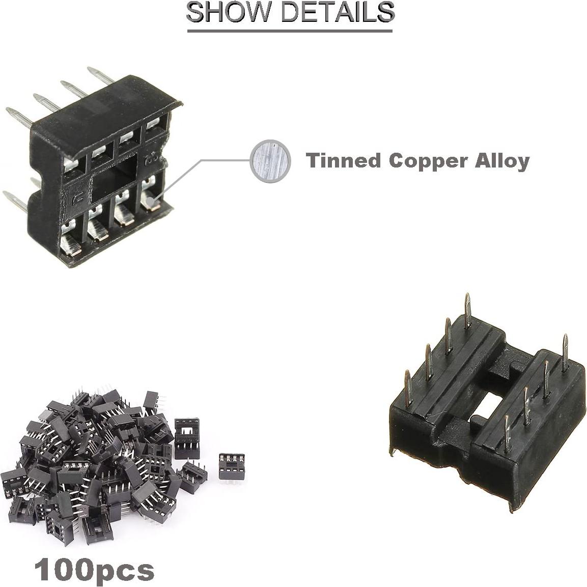 100 Zócalos IC DIP-8 DKARDU 2.54mm con Bolígrafo de Estaño
