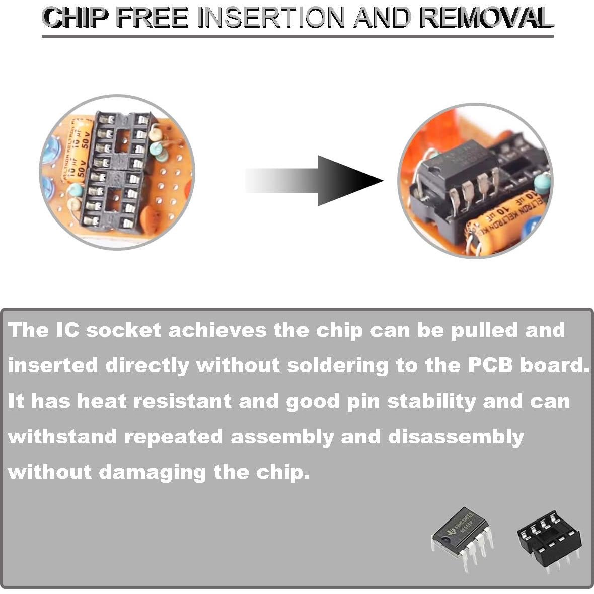 100 Zócalos IC DIP-8 DKARDU 2.54mm con Bolígrafo de Estaño