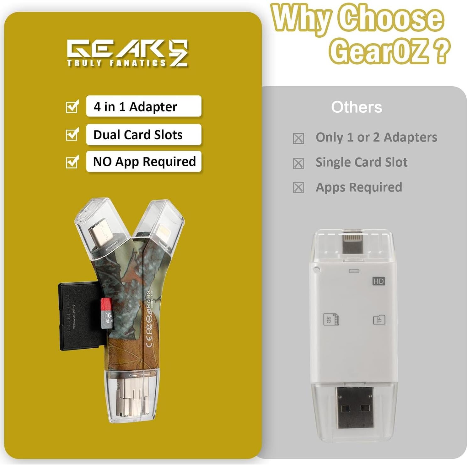 Lector de Tarjeta SD TF GearOZ GZ0016AA Inalámbrico 4 en 1