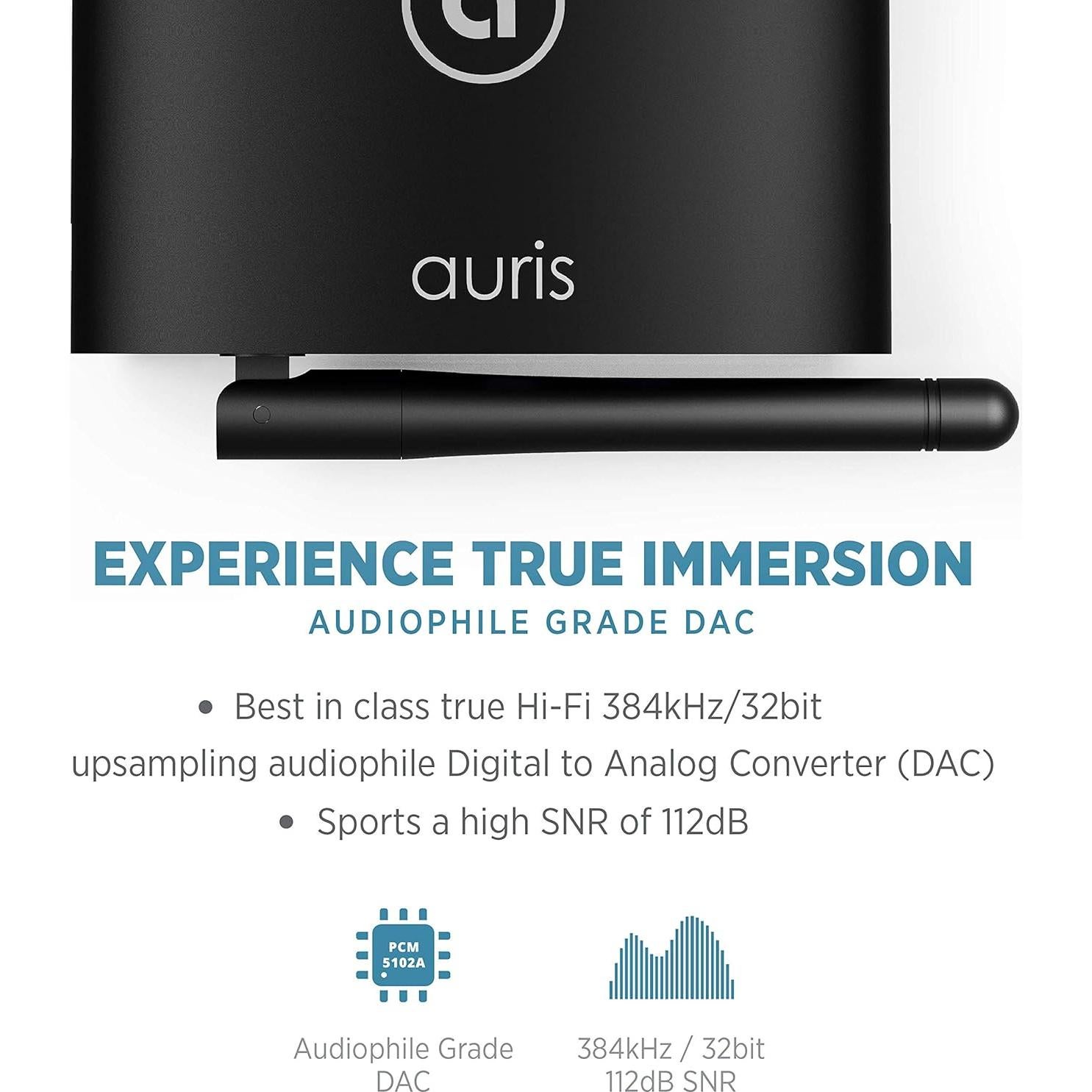 Receptor Bluetooth Auris bluMe HD Hi-Fi DAC 384kHz 30m