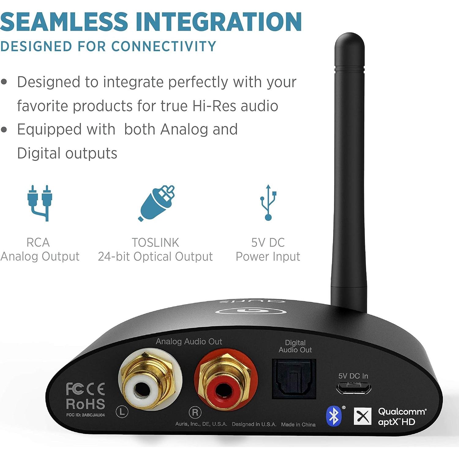 Receptor Bluetooth Auris bluMe HD Hi-Fi DAC 384kHz 30m