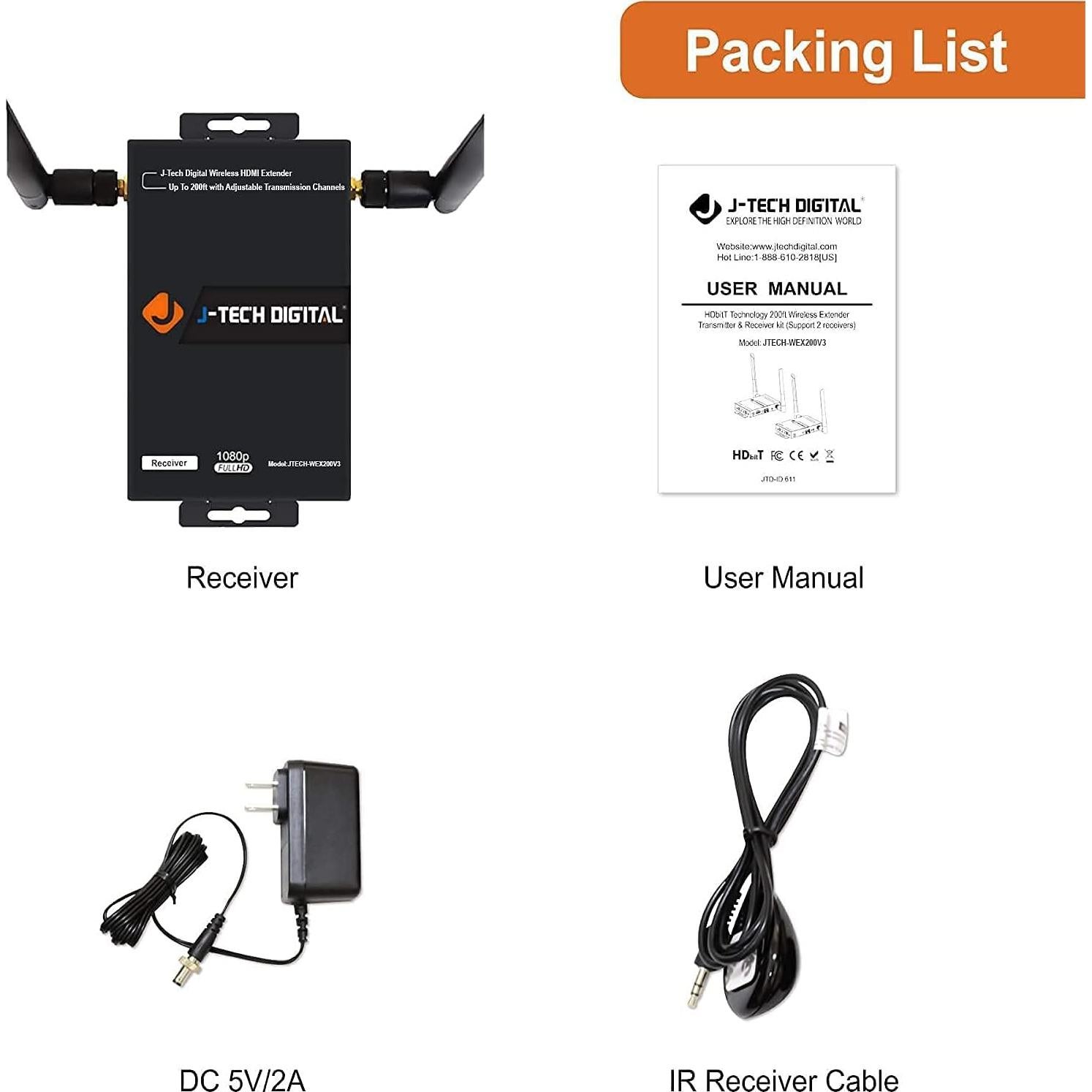 Extensor HDMI Inalámbrico J-Tech Digital JTECH-WEX200V3 1080P