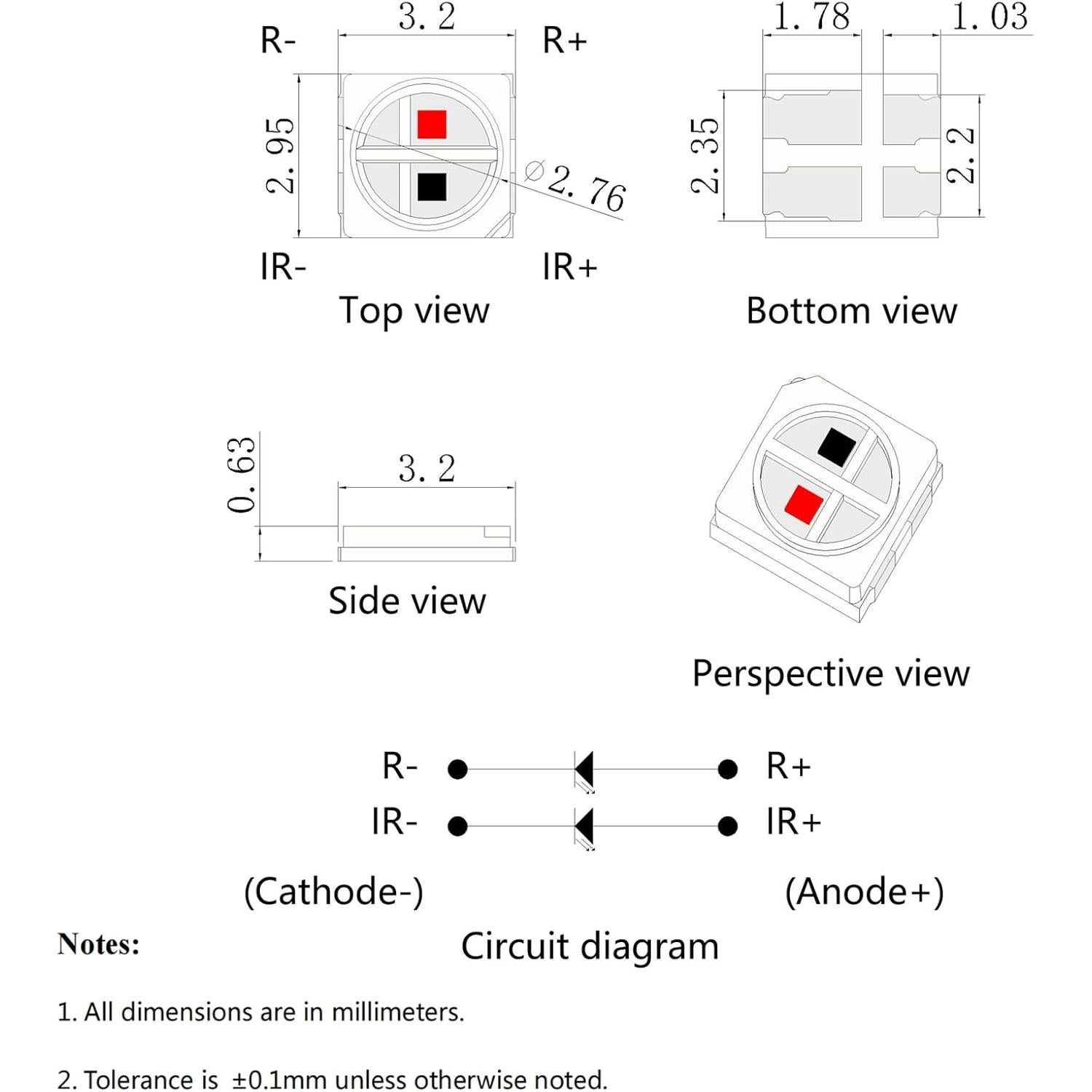 Kit 100 Pcs LED Diodo Infrarrojo 0.5W LEDGUHON 3030