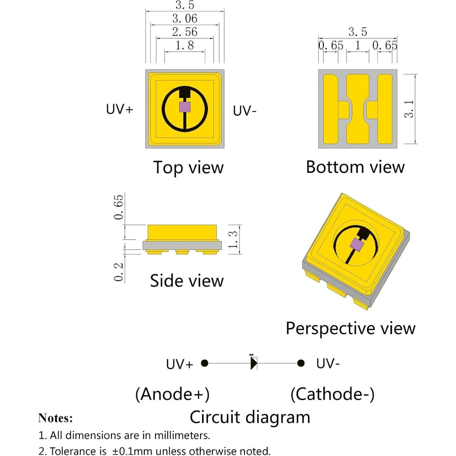 10 Chips LED SMD Violeta 3535 LEDGUHON 100mA 5-6V