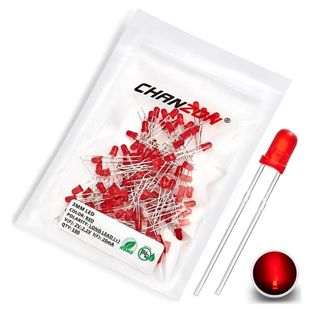 Diodos LED 3mm Rojo CHANZON 100 Piezas Luz Difusa