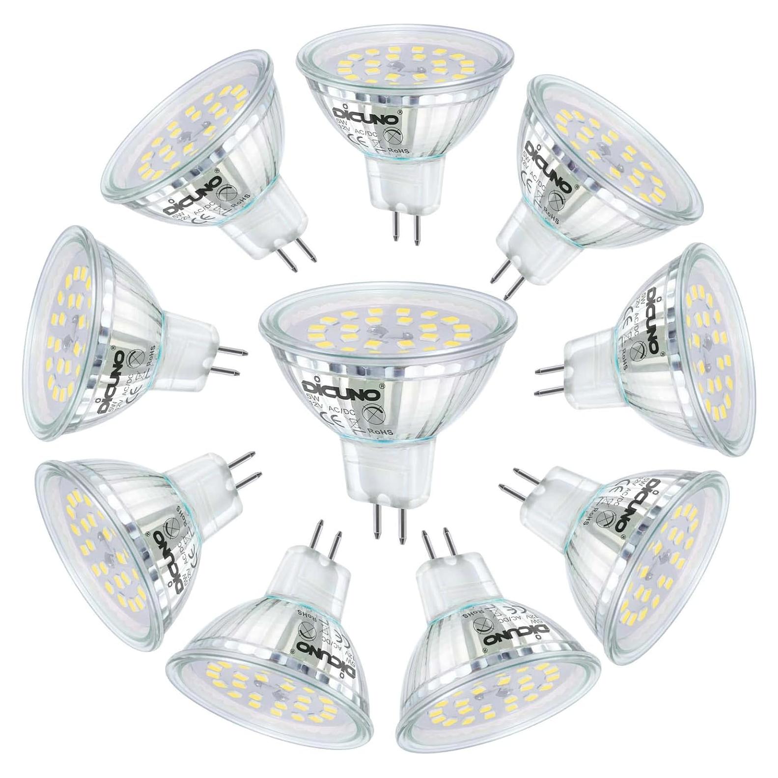 Bombillas LED DiCUNO MR16 5W 6000K GU5.3 10 Paquetes