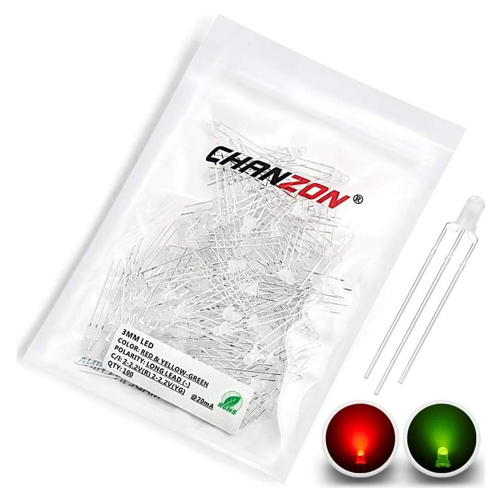 Diodos LED Bicolor 3mm CHANZON 100 Piezas Rojo Verde-Amarillo