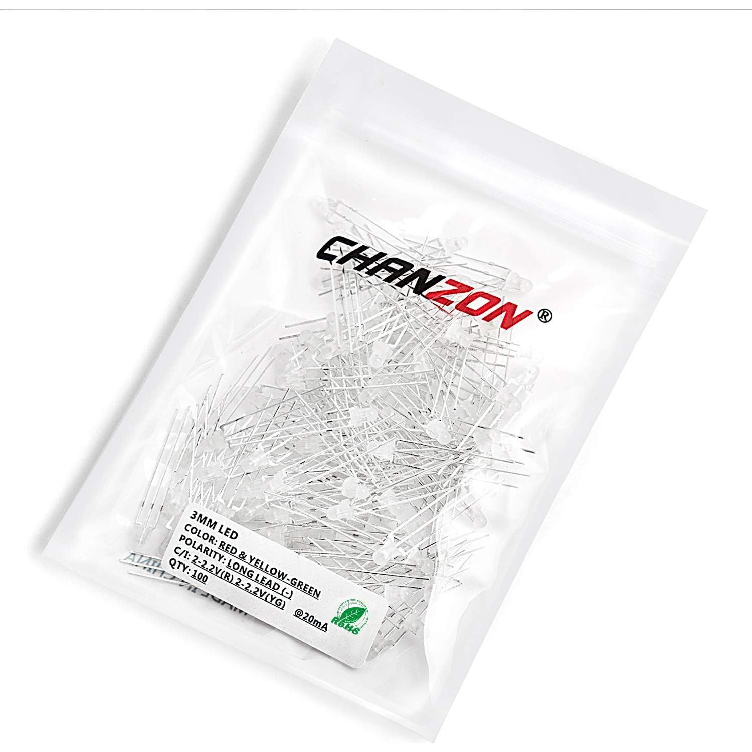 Diodos LED Bicolor 3mm CHANZON 100 Piezas Rojo Verde-Amarillo