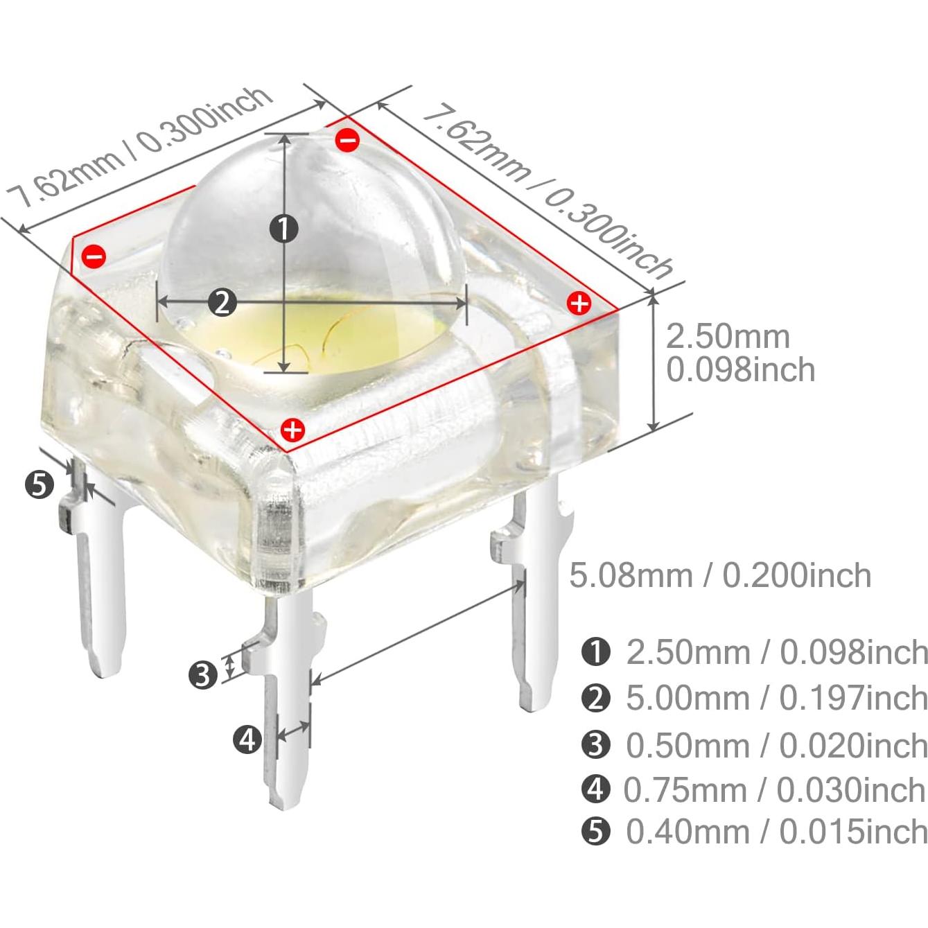 100 LEDs Diodo Emisor Blanco 5mm CHANZON Lente Redonda