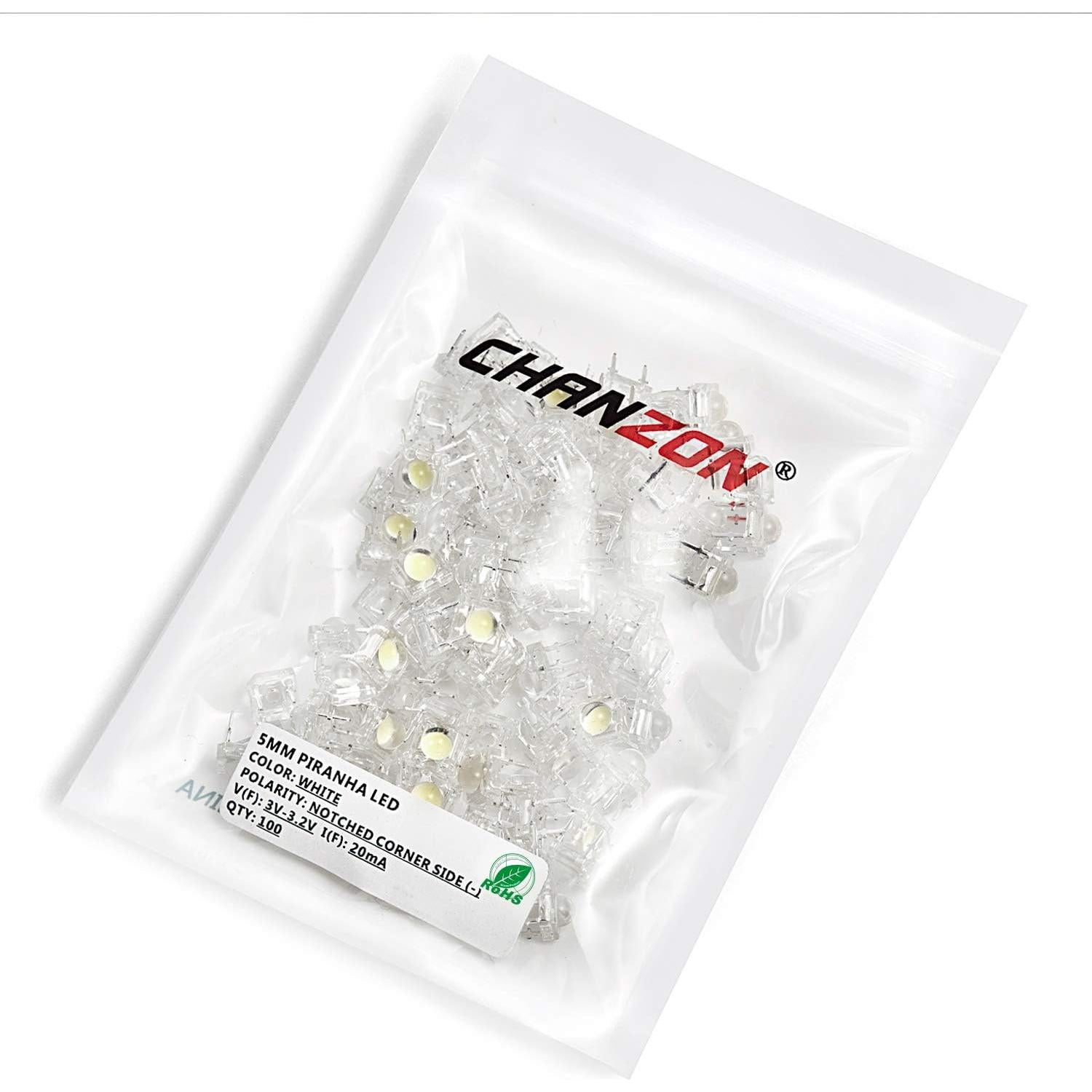 100 LEDs Diodo Emisor Blanco 5mm CHANZON Lente Redonda